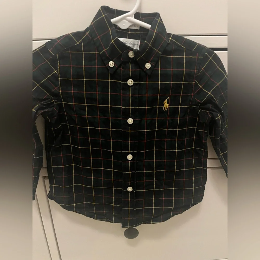 Ralph Lauren Plaid Cotton Poplin Button Up Button Down Dress Shirt Holiday Polo